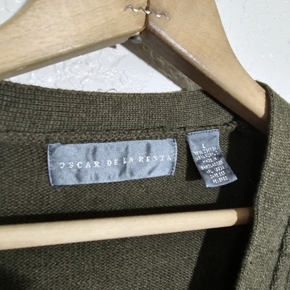 Oscar de la Renta Solid Green Cotton Blend Cardigan - Picture 3 of 3